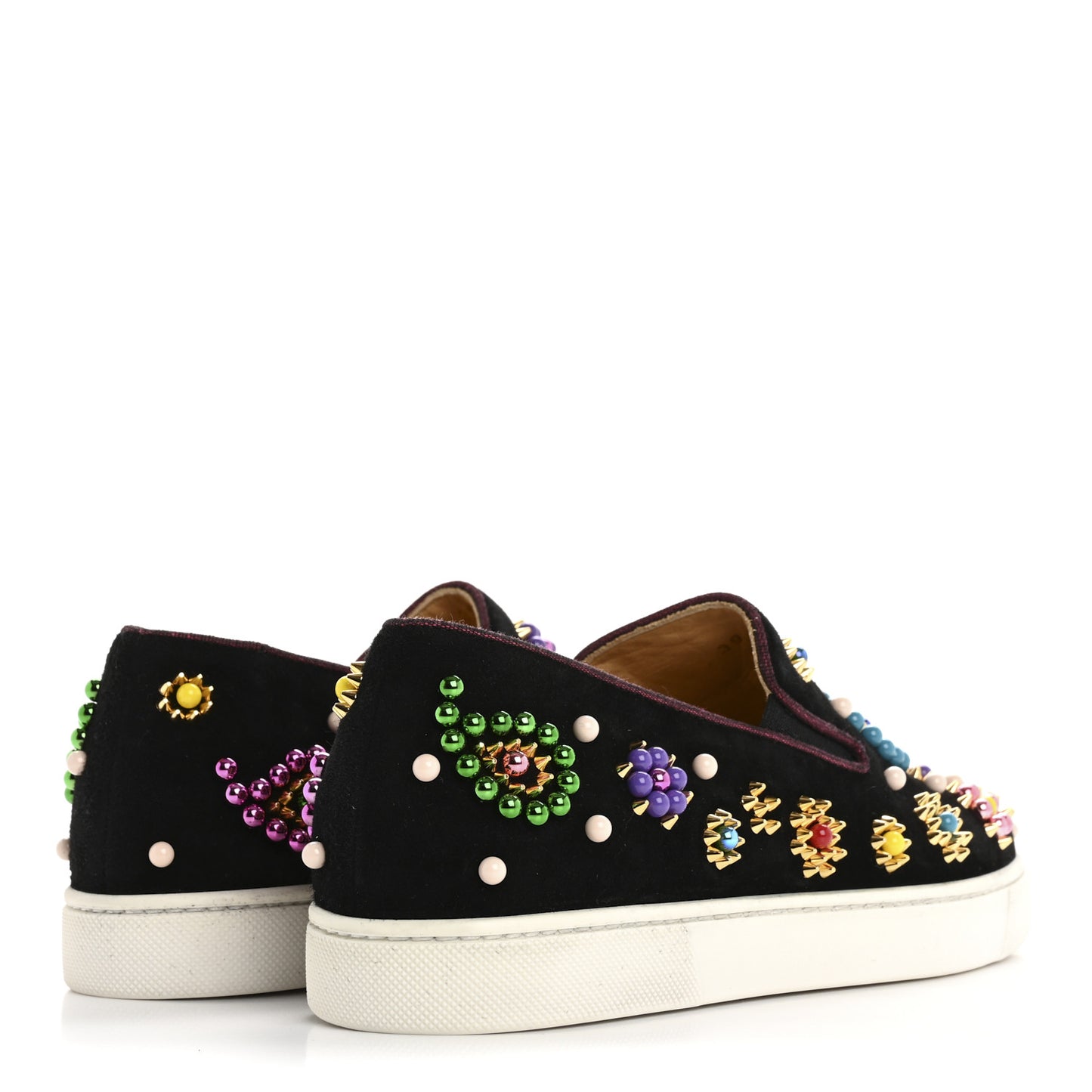 Veau Velours Beaded Candy Boat Flats 39 Black