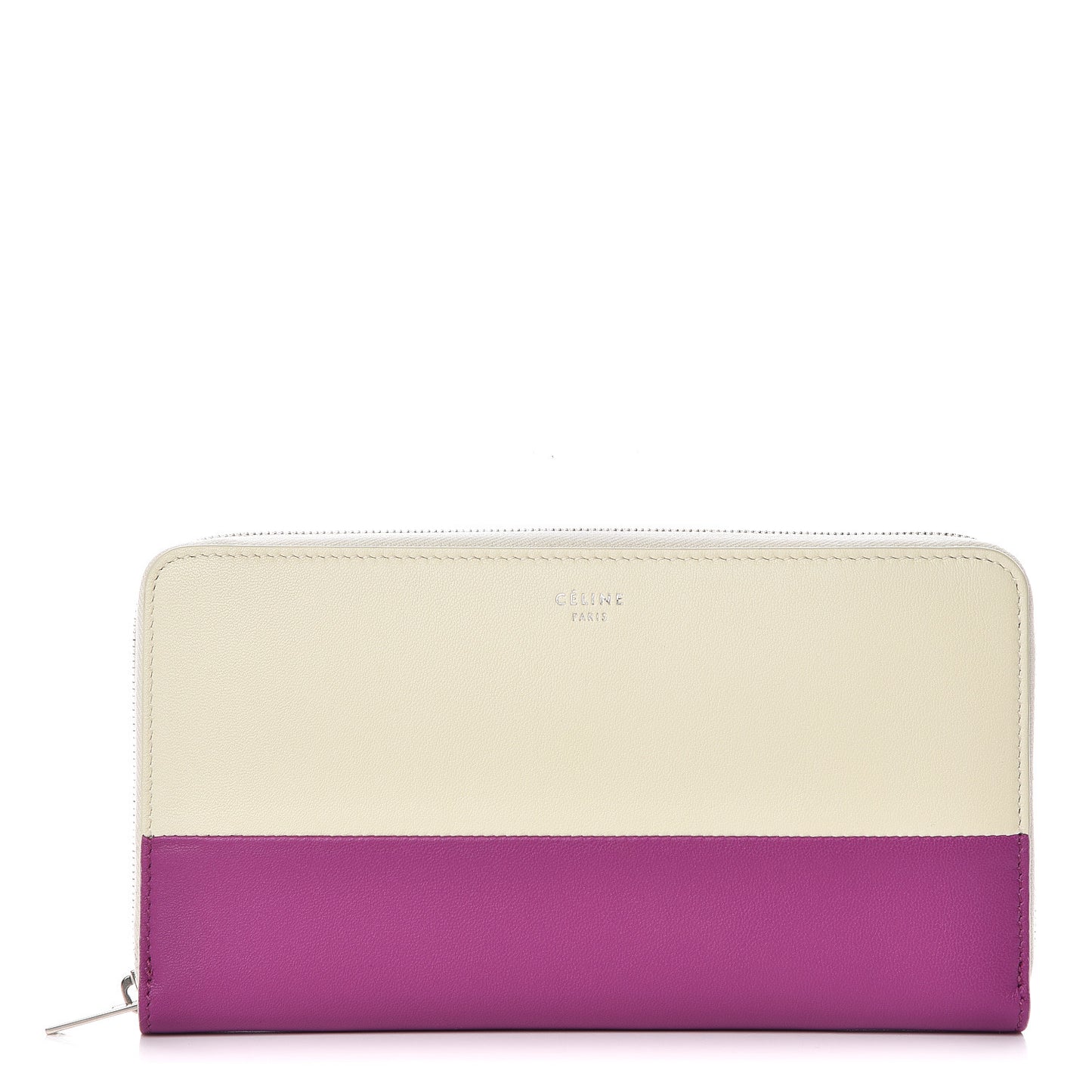 Lambskin Large Zip Around Multifunction Wallet White Magenta