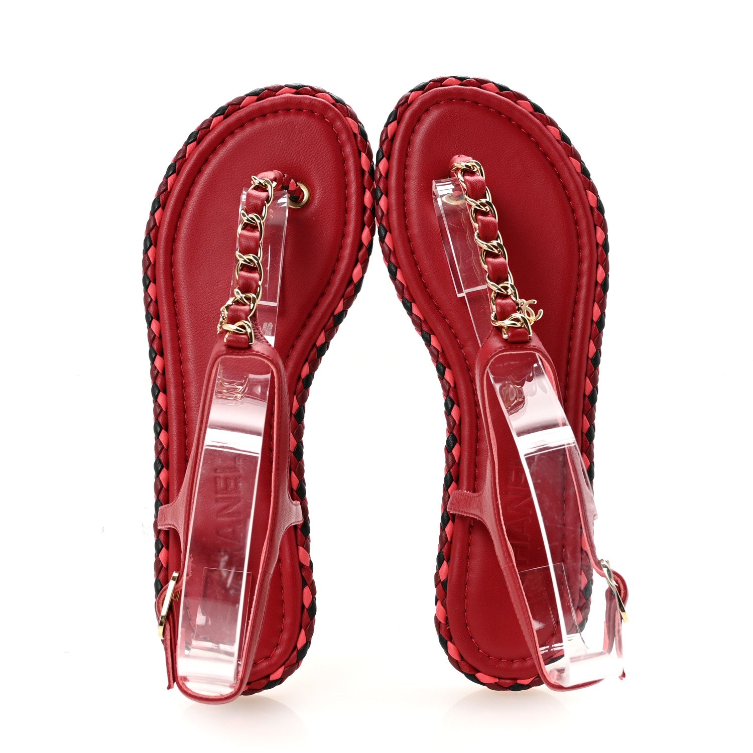 Chanel Lambskin Braided CC Logo Thong Sandals 38 Red 2 of 8