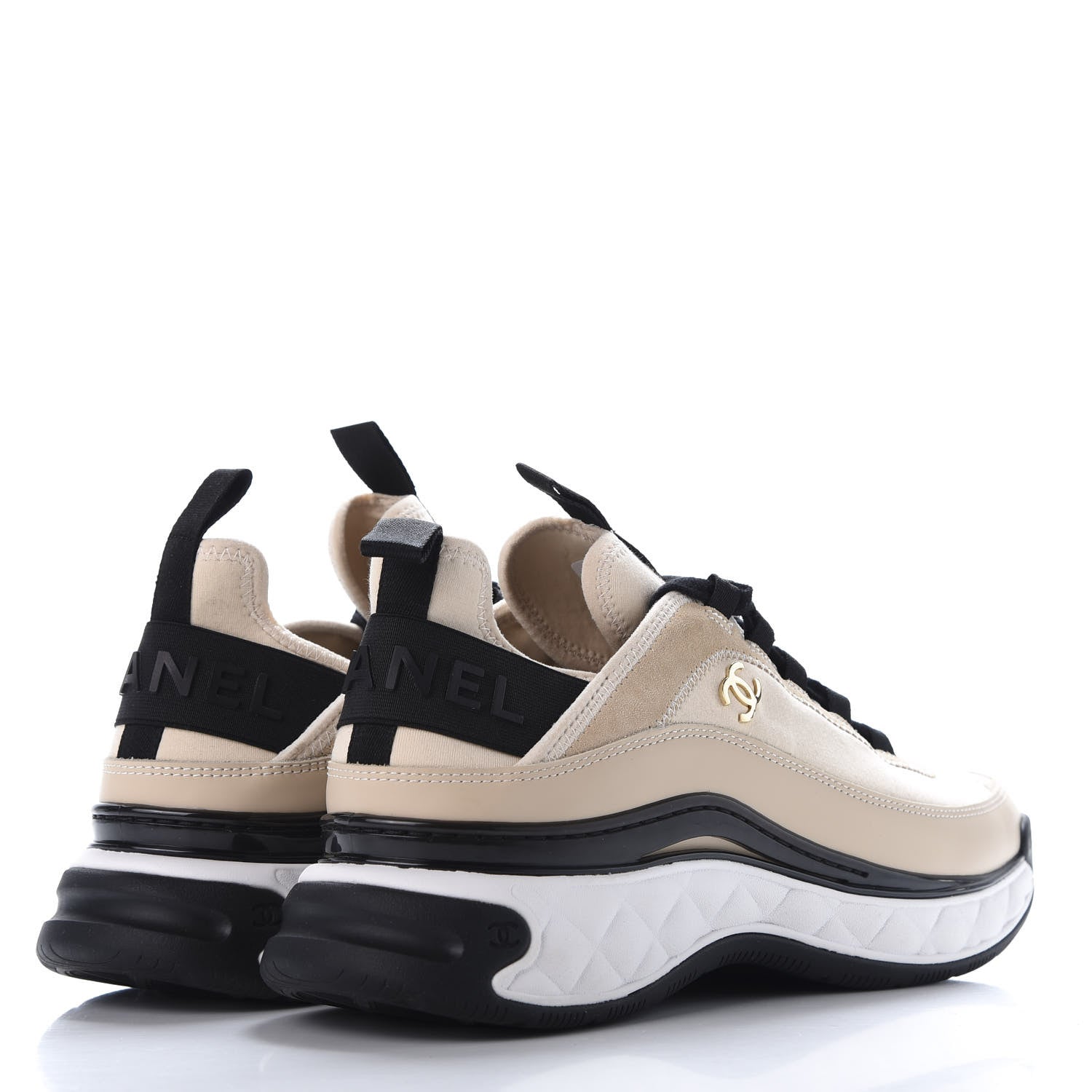 Chanel Fabric Calfskin Suede CC Sneakers 41 Beige 4 of 10