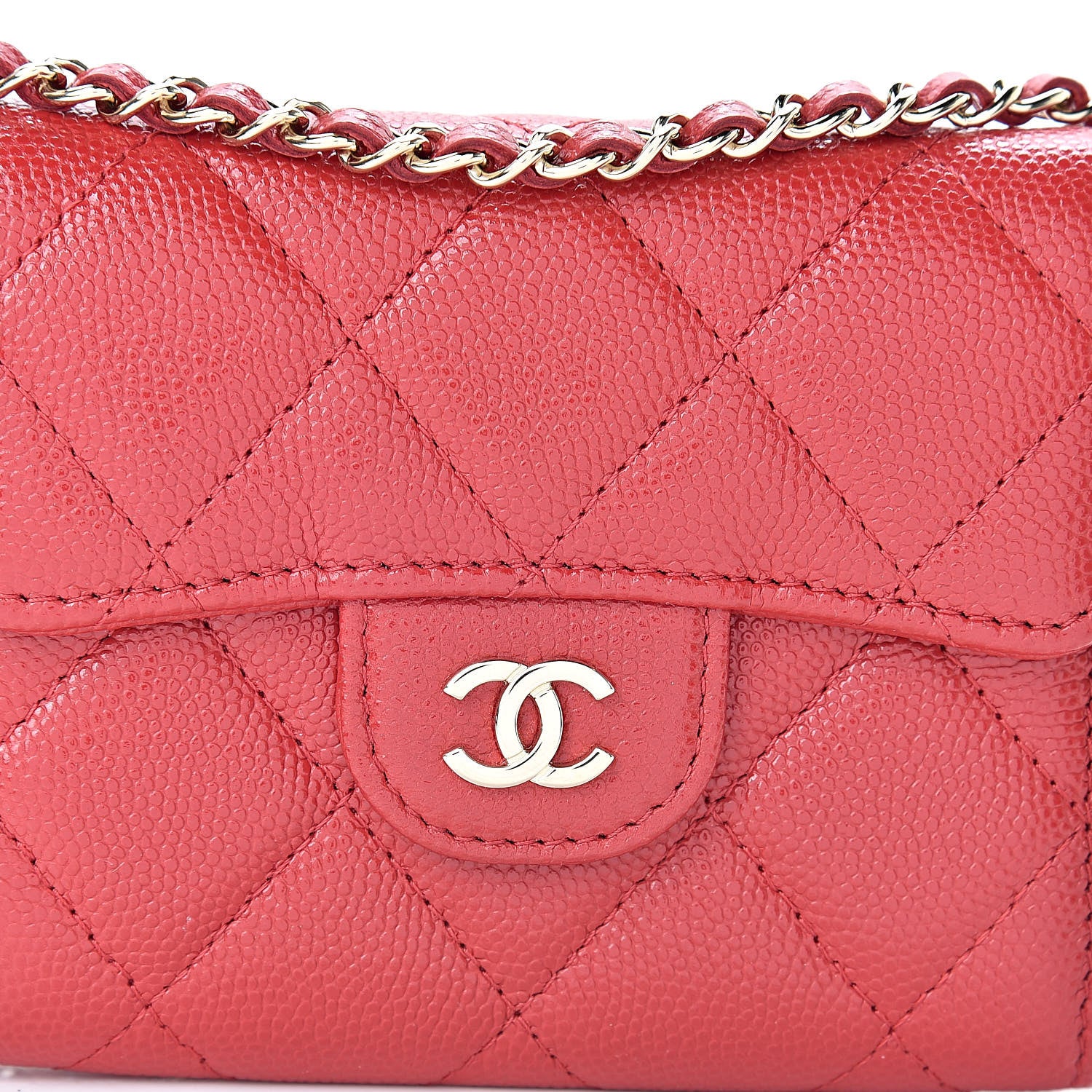 Chanel Caviar Quilted Flap Card Holder On Chain Red 9 of 10
