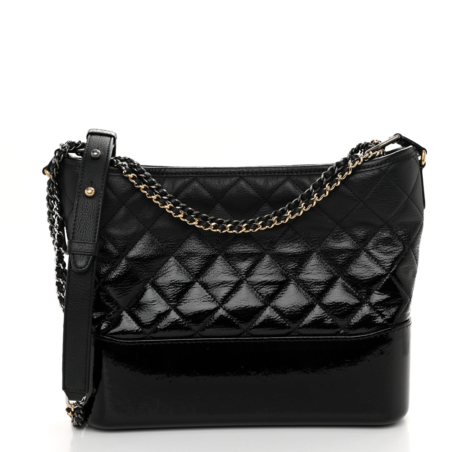 Patent Goatskin Quilted Medium Gabrielle Hobo Black