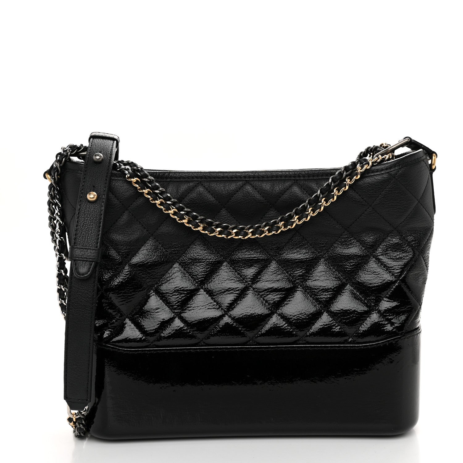 Chanel Patent Goatskin Quilted Medium Gabrielle Hobo Black 1 of 10