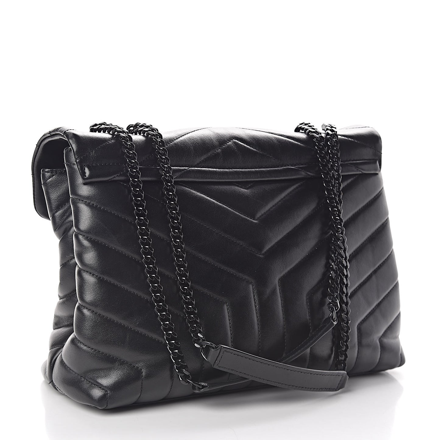 Calfskin Y Quilted Monogram Medium Loulou Chain Satchel Black