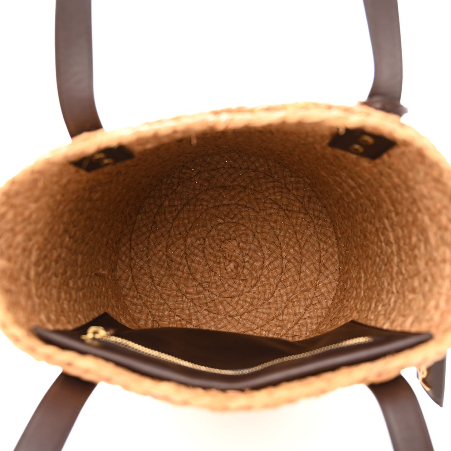 Raffia Calfskin Small Panier Tote Naturale Nut