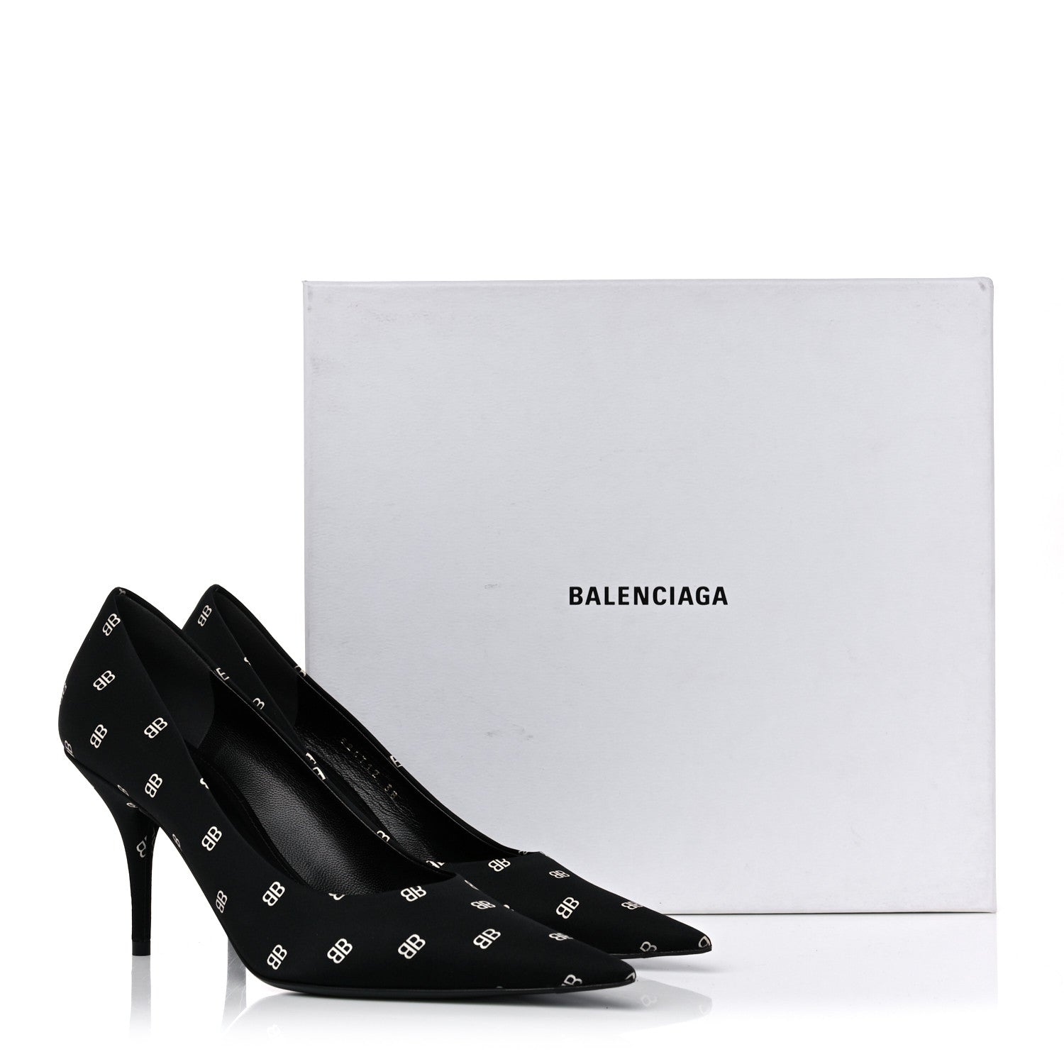 Balenciaga Crepe Satin BB Allover Logo Knife 80mm Pumps 38 Black 8 of 8