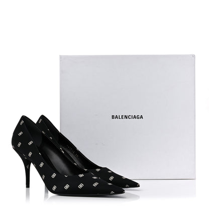 Balenciaga Crepe Satin BB Allover Logo Knife 80mm Pumps 38 Black 8 of 8