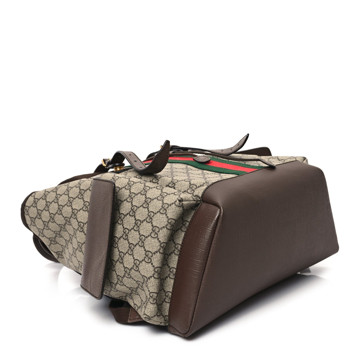 GG Supreme Monogram Medium Ophidia Double Buckle Backpack Brown