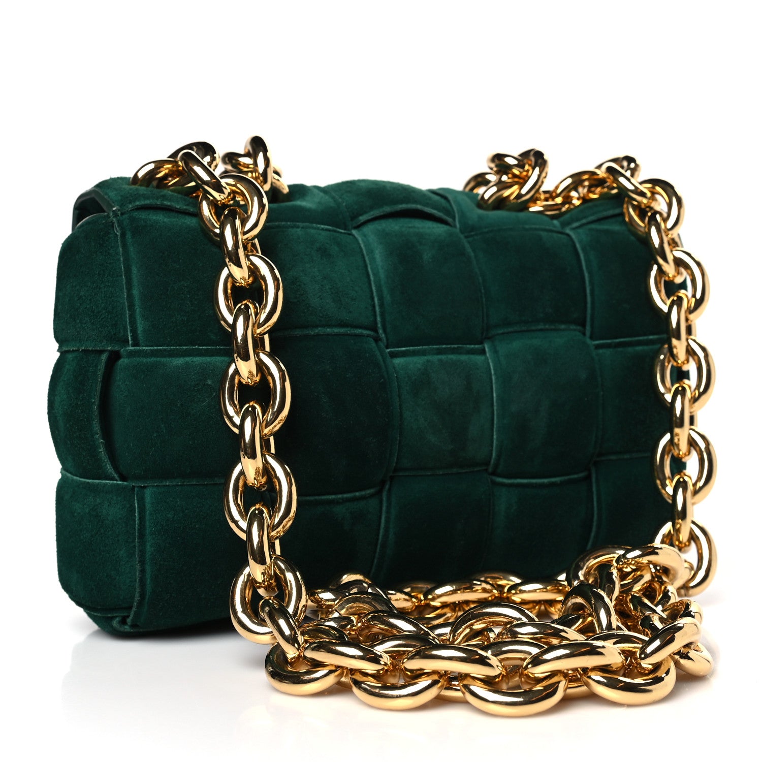 Bottega Veneta Suede Maxi Intrecciato Padded Chain Cassette Crossbody Bag Emerald Green 3 of 10