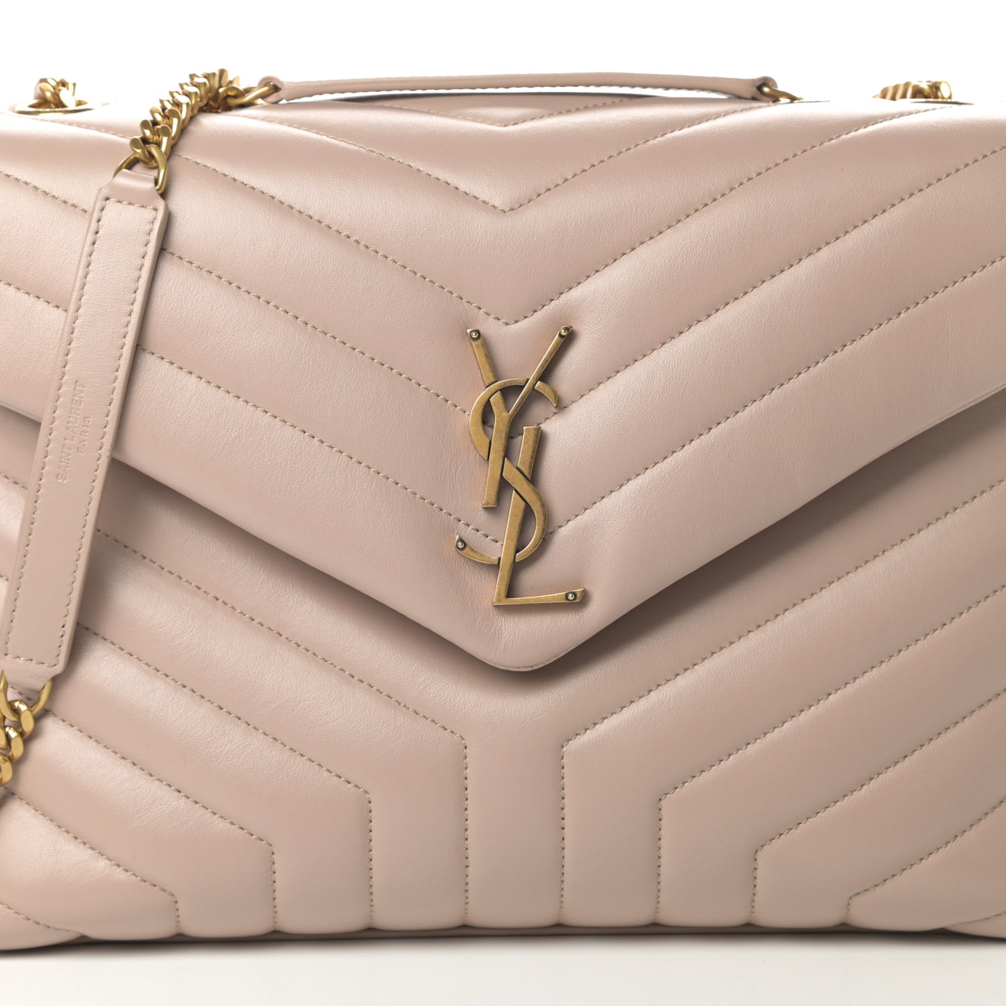 Calfskin Y Quilted Monogram Medium Loulou Chain Satchel Nude Powder