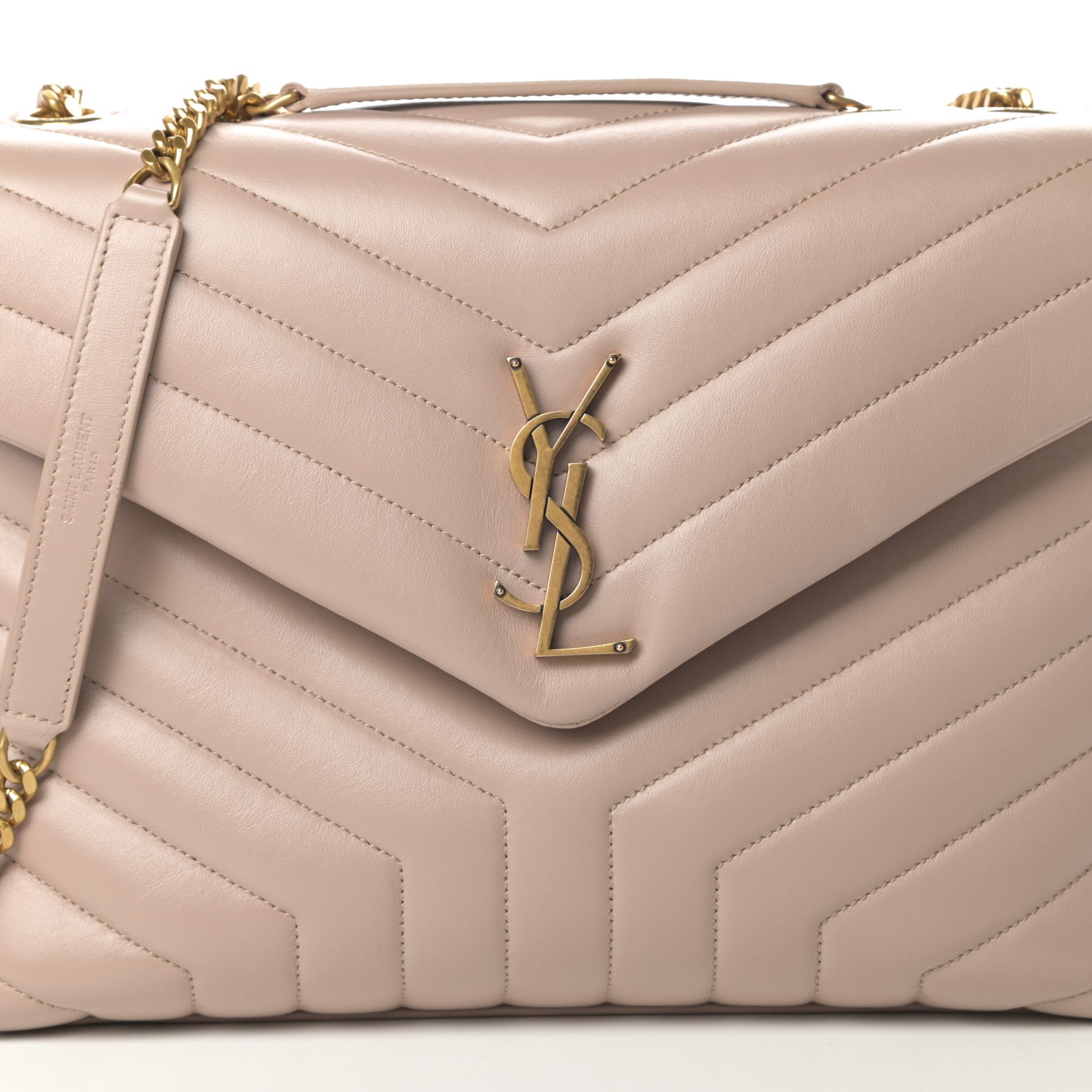 Saint Laurent Calfskin Y Quilted Monogram Medium Loulou Chain Satchel Nude Powder 8 of 11