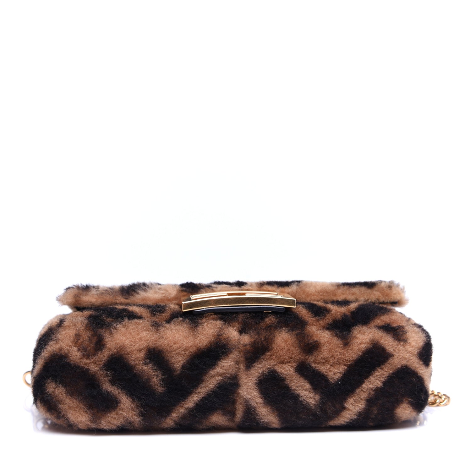 Shearling Vitello Dolce Macro FF 1974 Mini Baguette Tobacco Black