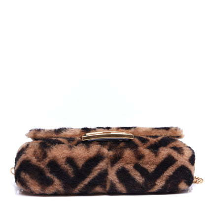Fendi Shearling Vitello Dolce Macro FF 1974 Mini Baguette Tobacco Black 11 of 15