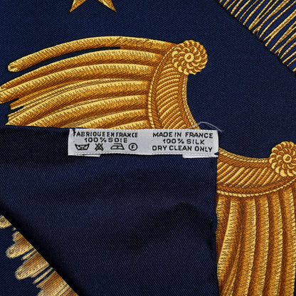 Hermes Silk Poste et Cavalerie Scarf 90 Black Marine Jaune 4 of 4
