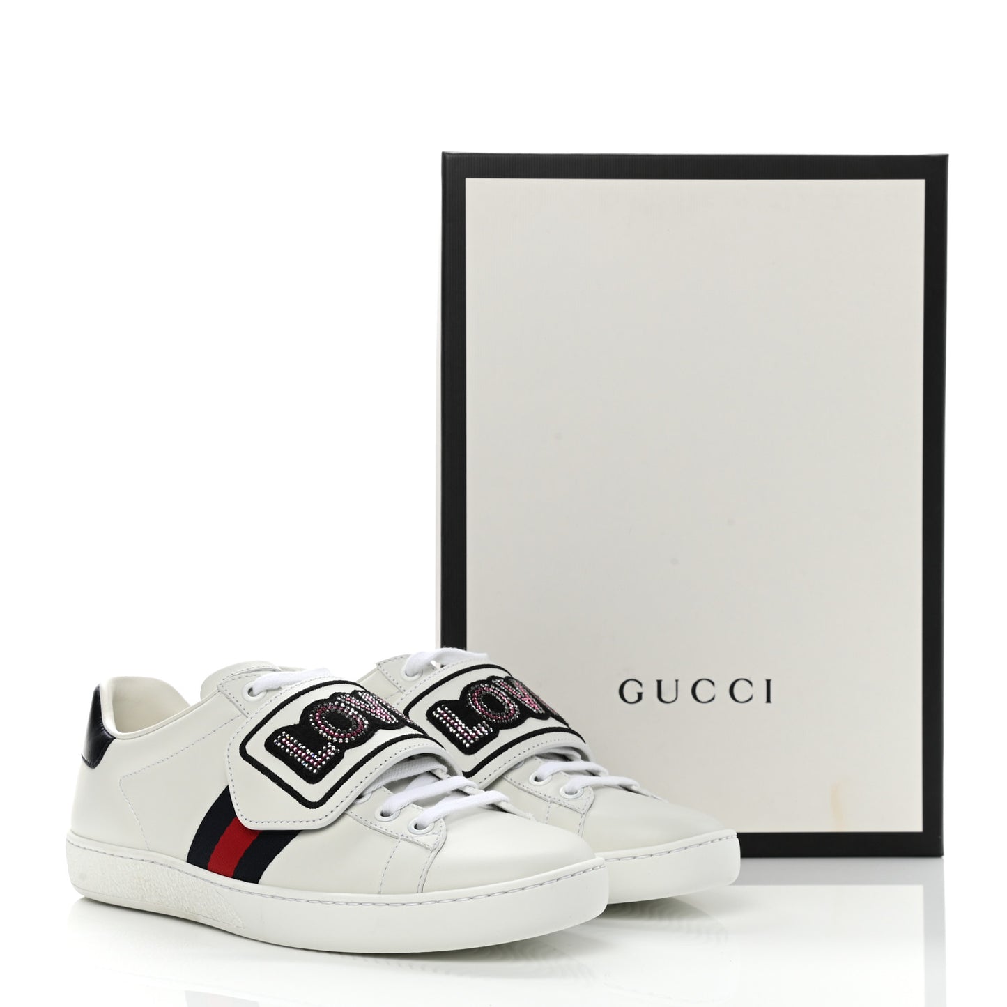 Calfskin Ayers Web Crystal LOVED Womens New Ace Sneakers 36 White