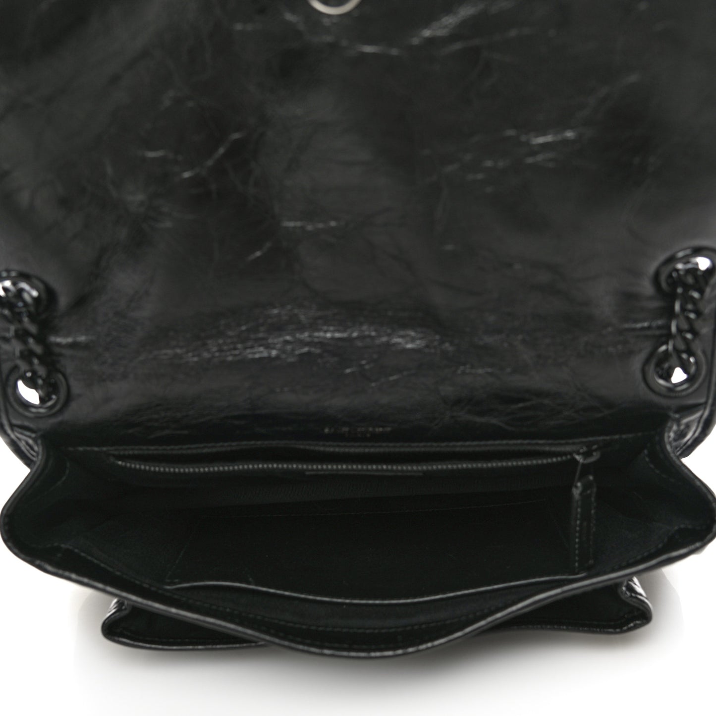 Crinkled Calfskin Matelasse Monogram Medium Niki Chain Satchel Black