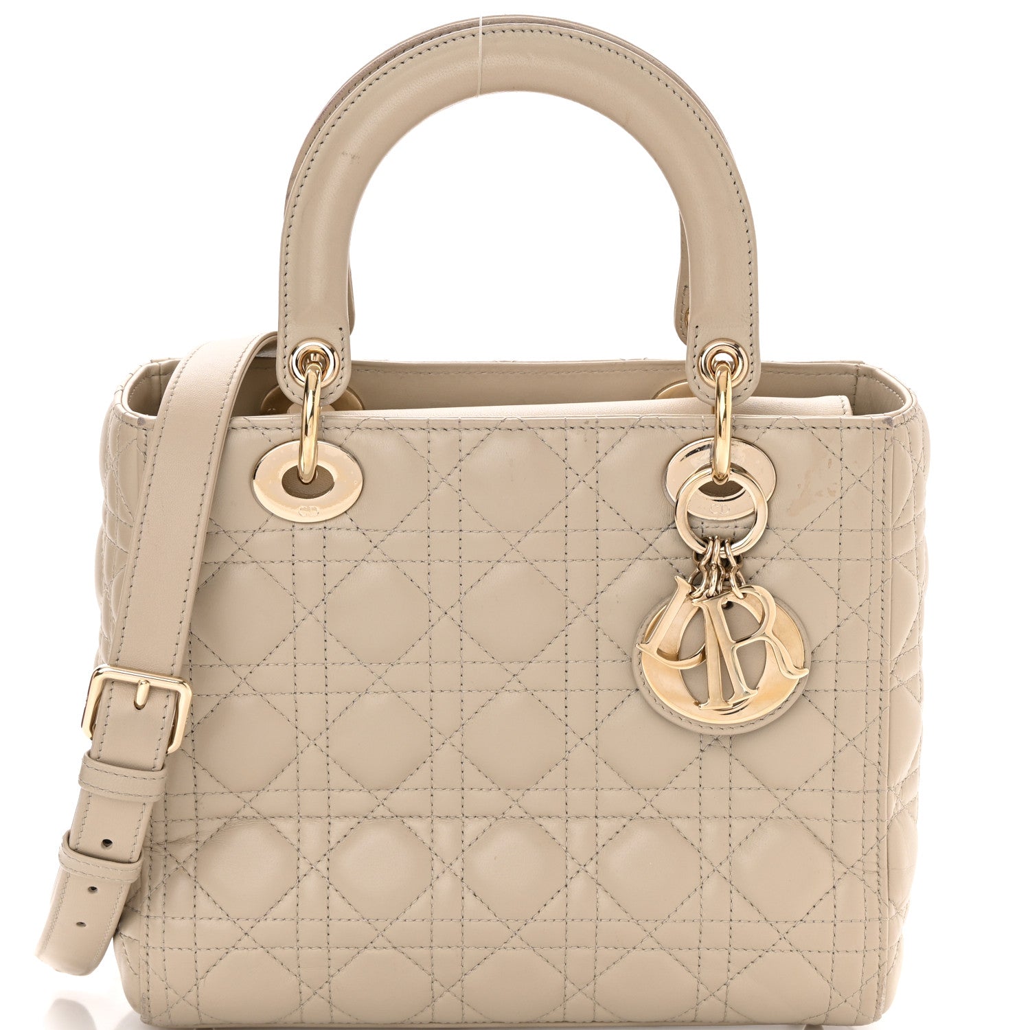 Christian Dior Lambskin Cannage Medium Lady Dior Beige 8 of 24
