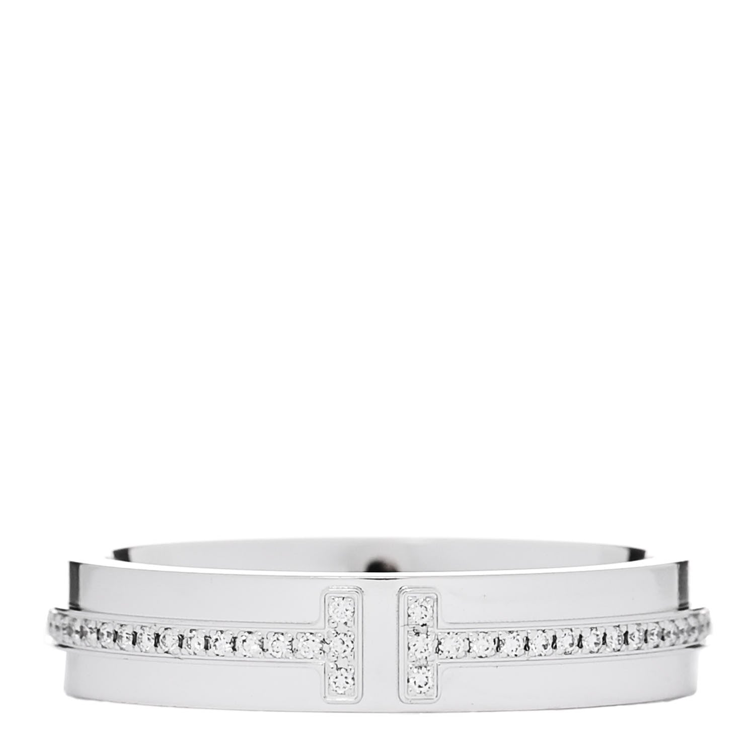 Tiffany 18K White Gold Diamond Narrow T Two Ring 56 7.5 1 of 5