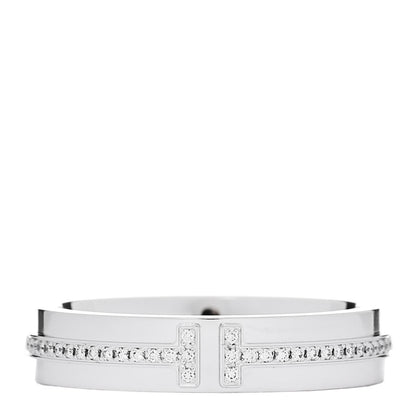 Tiffany 18K White Gold Diamond Narrow T Two Ring 56 7.5 1 of 5