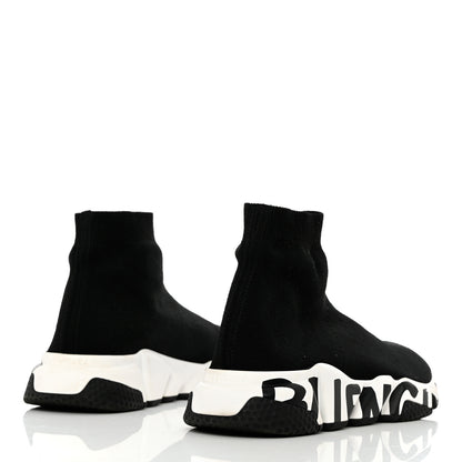 Balenciaga Neoprene Knit Speed Graffiti Sneakers 39 Black White 4 of 12