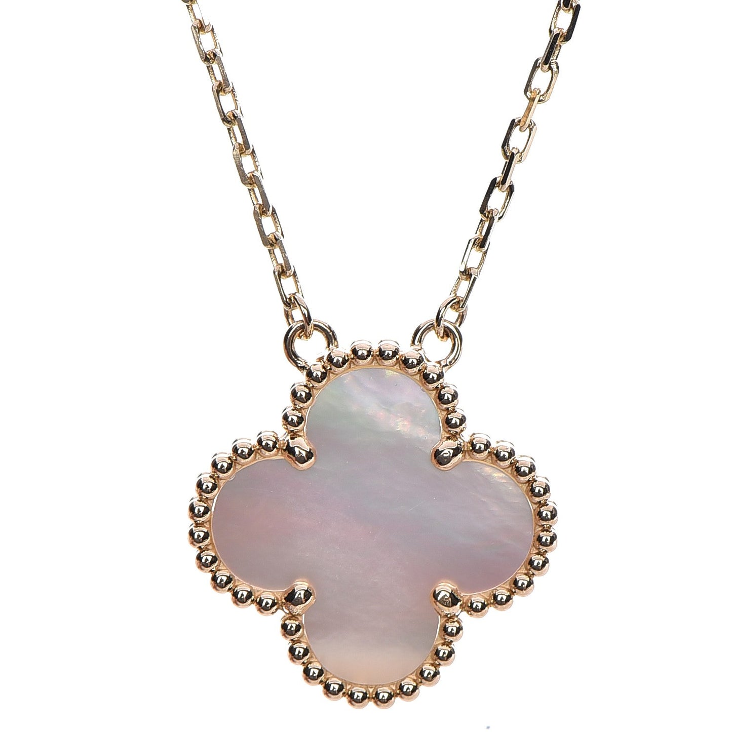 18K Yellow Gold Mother of Pearl Vintage Alhambra Pendant Necklace