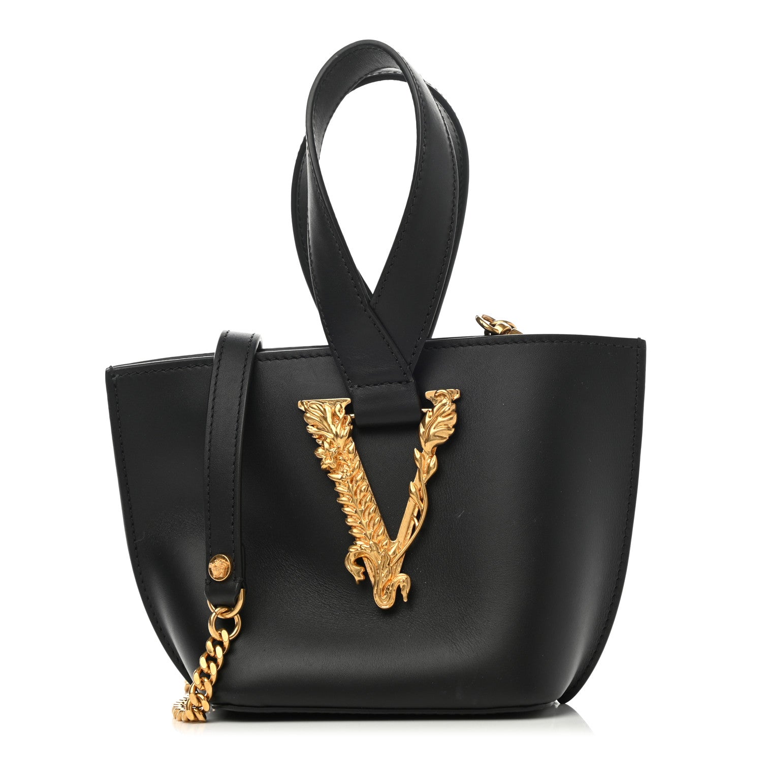 Versace Vitello Mini Virtus Bucket Bag Black 1 of 9