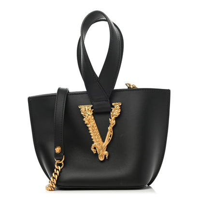 Versace Vitello Mini Virtus Bucket Bag Black 1 of 9