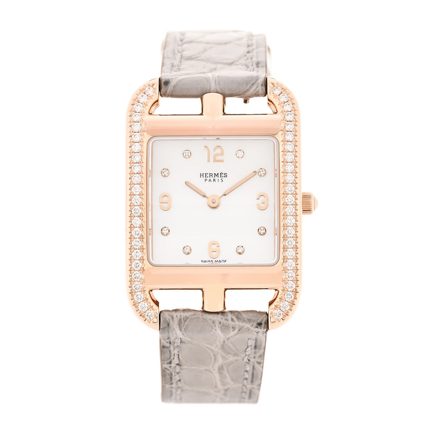 18K Rose Gold Alligator Diamond Bezel Mother of Pearl 23mm Cape Cod Quartz Watch Gris Perle