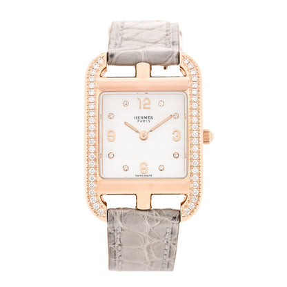 Hermes 18K Rose Gold Alligator Diamond Bezel Mother of Pearl 23mm Cape Cod Quartz Watch Gris Perle 1 of 5