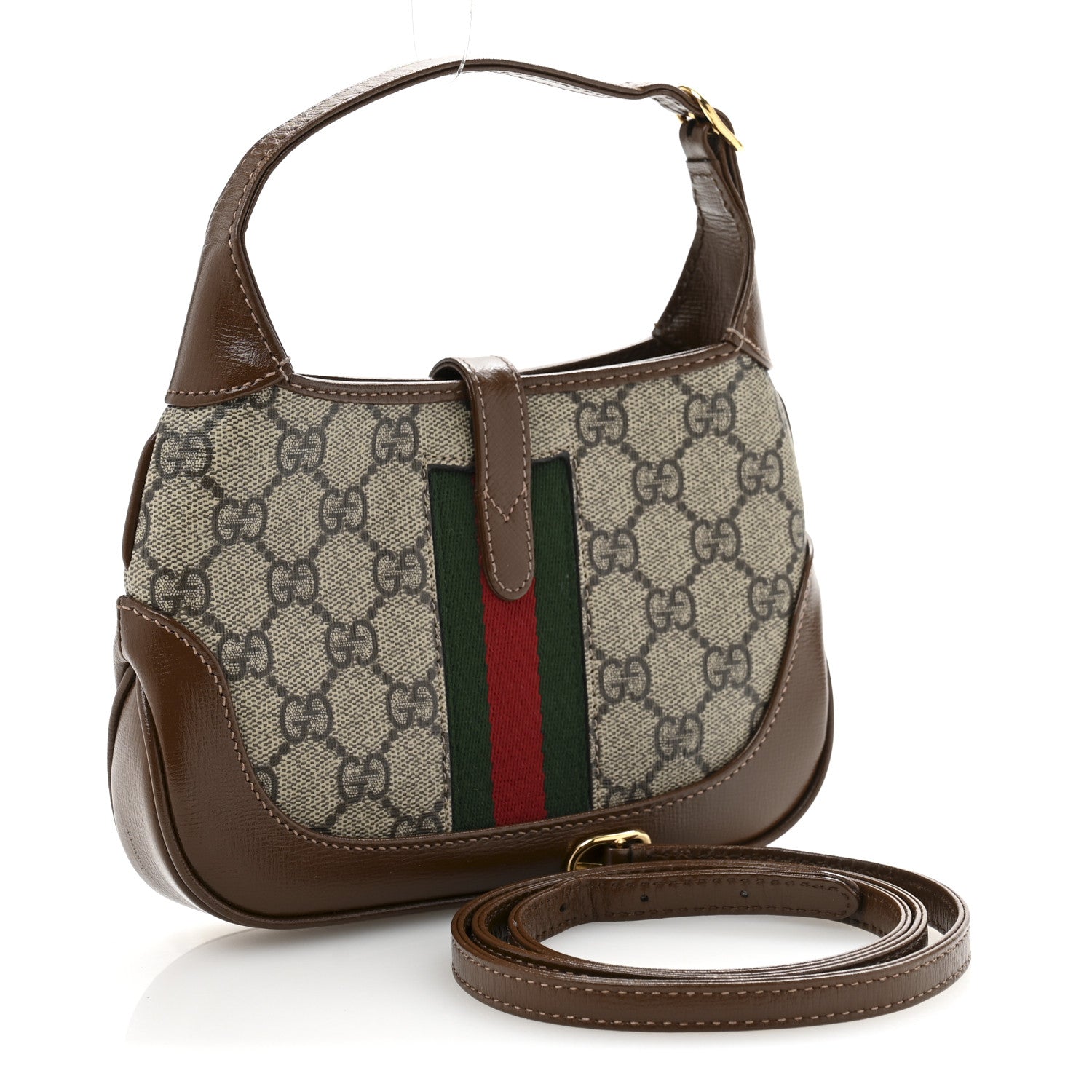 Gucci GG Supreme Monogram Azalea Calfskin Web Mini Jackie 1961 Hobo Beige Ebony Brown Sugar 3 of 12