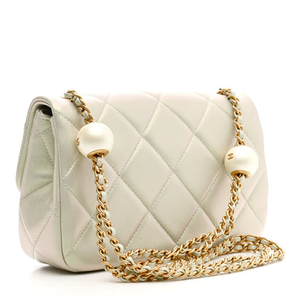 Chanel Pearly Lambskin Quilted Pearl Small Flap Light Grey 5 of 21