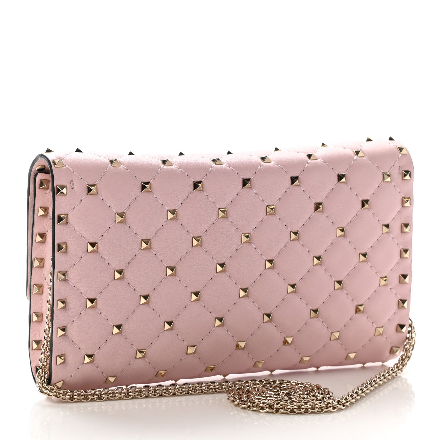 Valentino Garavani Nappa Rockstud Spike Wallet on Chain Water Rose 3 of 8