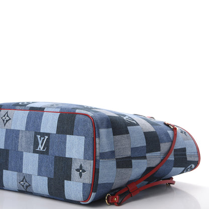 Louis Vuitton Denim Damier Monogram Patchwork Neverfull Blue Rouge 8 of 12
