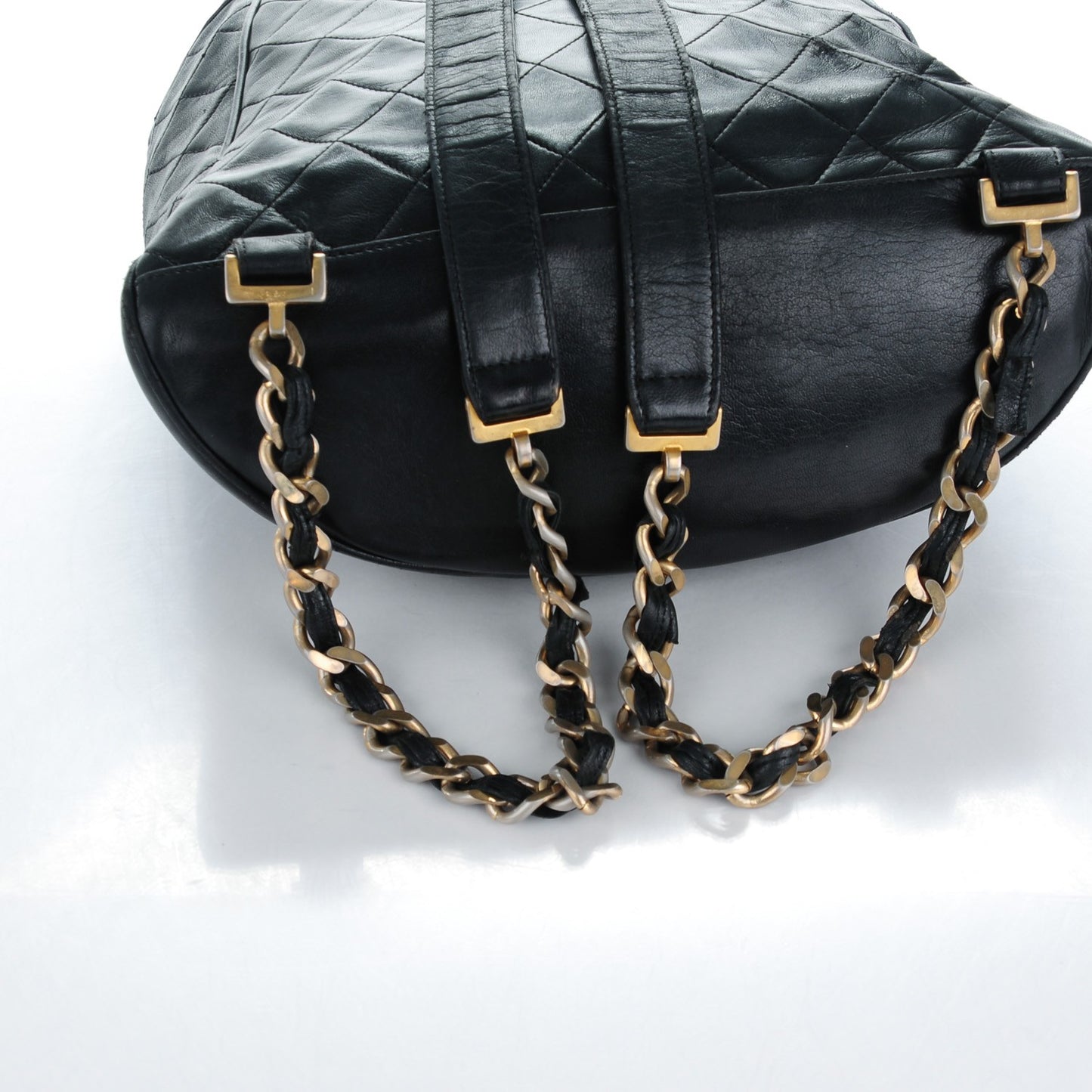 Lambskin Quilted Drawstring Backpack Black