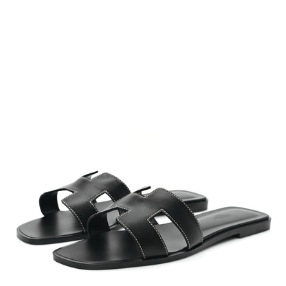 Hermes Box Calfskin Oran Sandals 40.5 Black 3 of 9