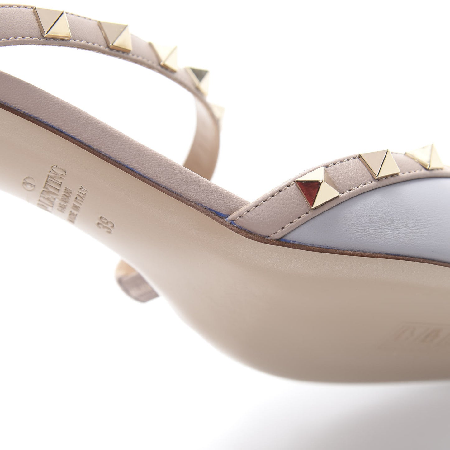 Calfskin Nappa Rockstud Cross Strap 50mm Mules 39 Pastel Grey Poudre