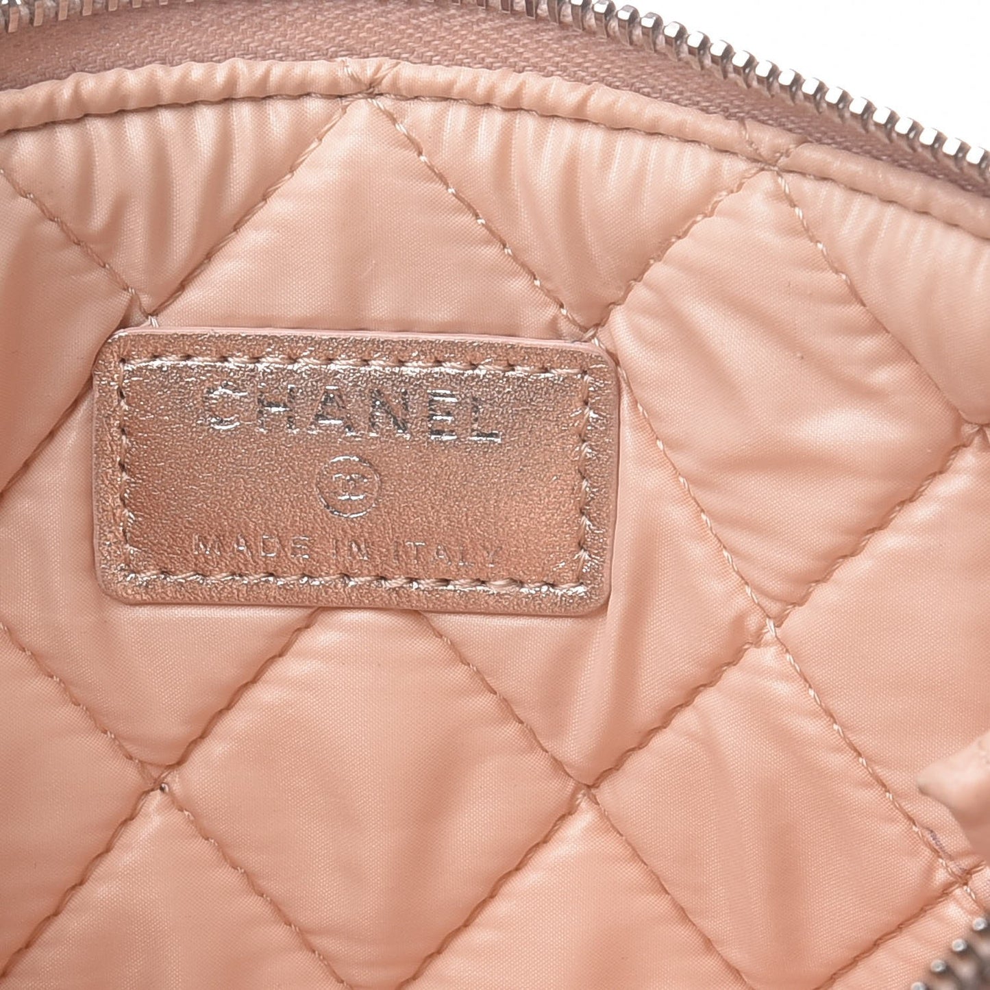Metallic Lambskin Quilted Small Cosmetic Pouch Light Pink
