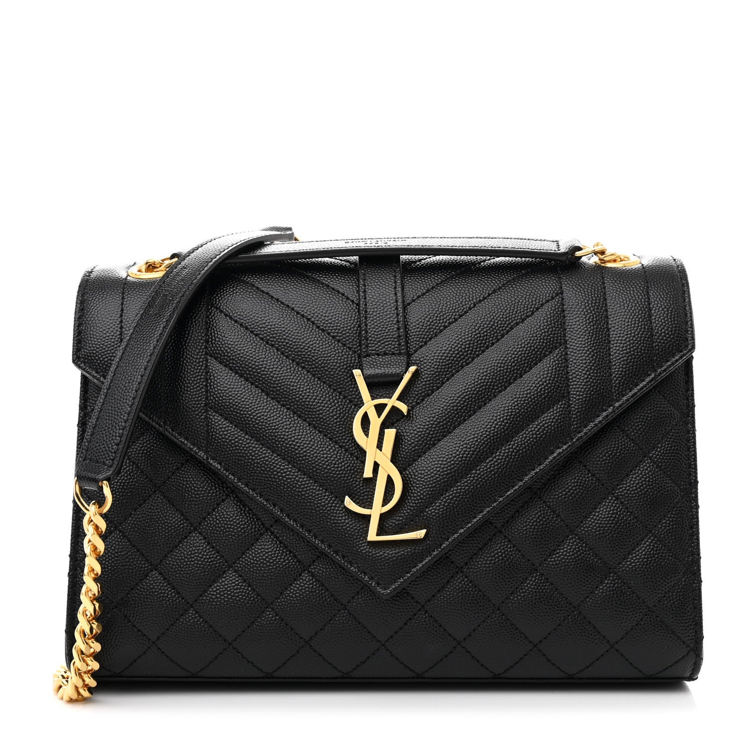 Saint Laurent Grain De Poudre Textured Mixed Matelasse Triquilt Medium Monogram Satchel Black 1 of 10