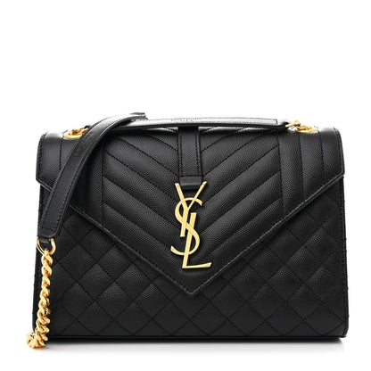 Saint Laurent Grain De Poudre Textured Mixed Matelasse Triquilt Medium Monogram Satchel Black 1 of 10