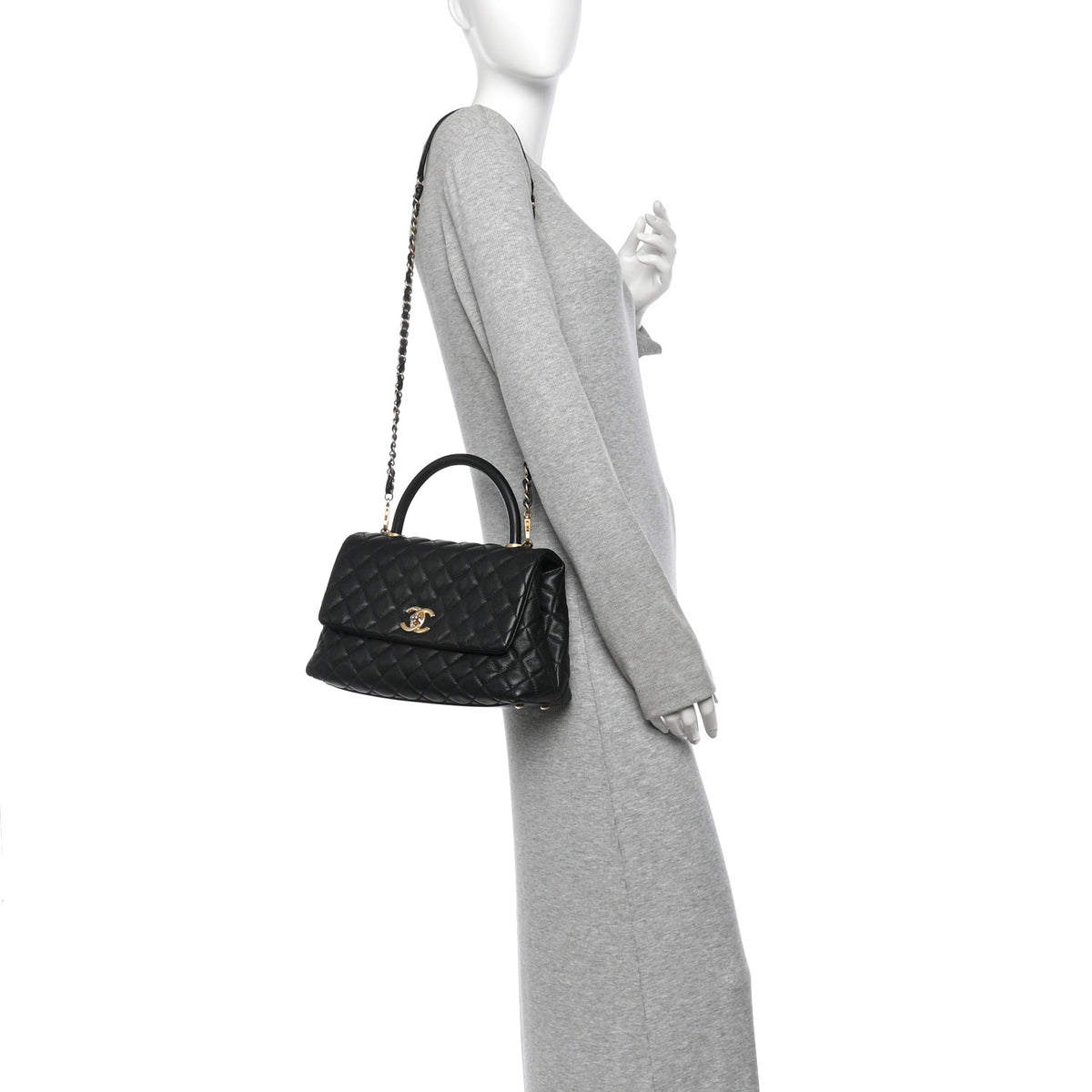 Caviar Quilted Small Coco Handle Flap Black