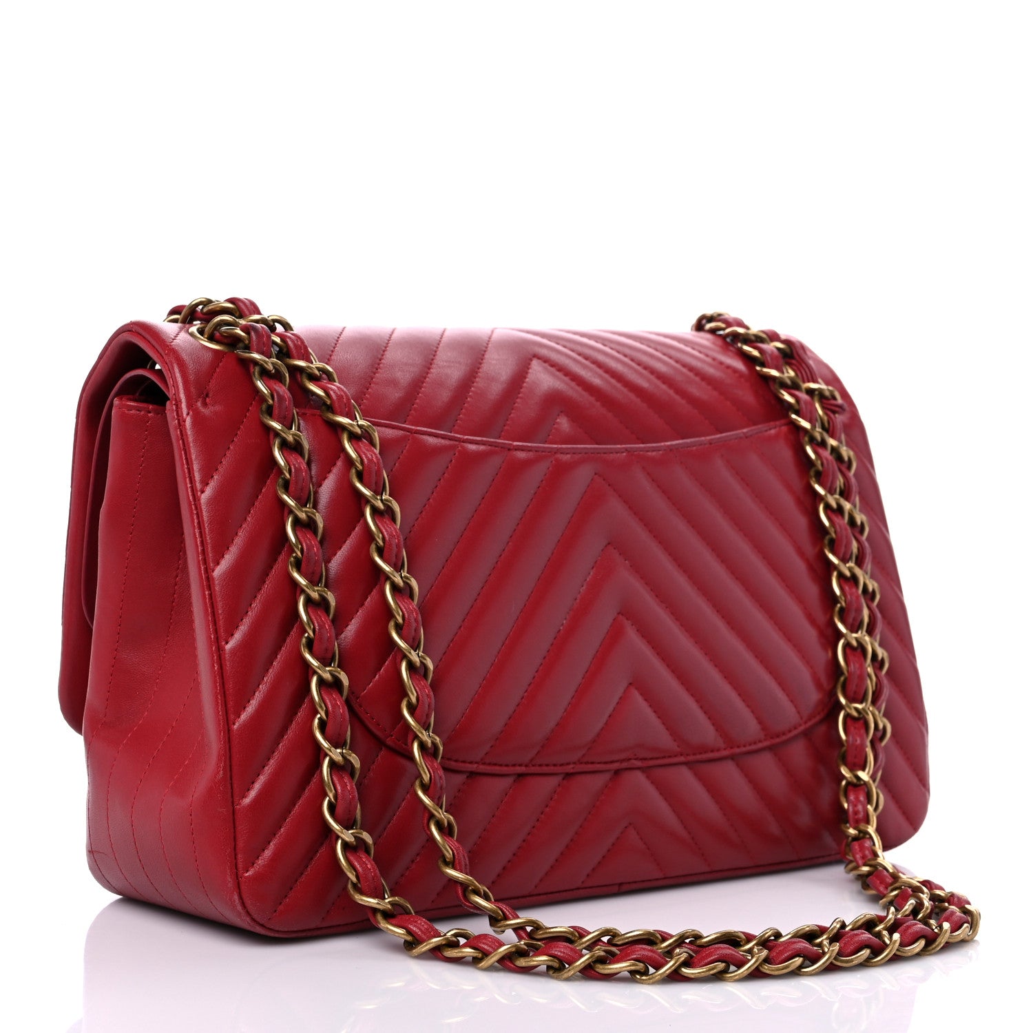 Chanel Lambskin Chevron Quilted Jumbo Double Flap Dark Red 3 of 19
