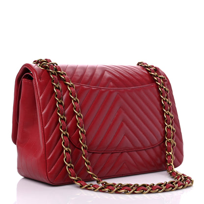 Chanel Lambskin Chevron Quilted Jumbo Double Flap Dark Red 3 of 19