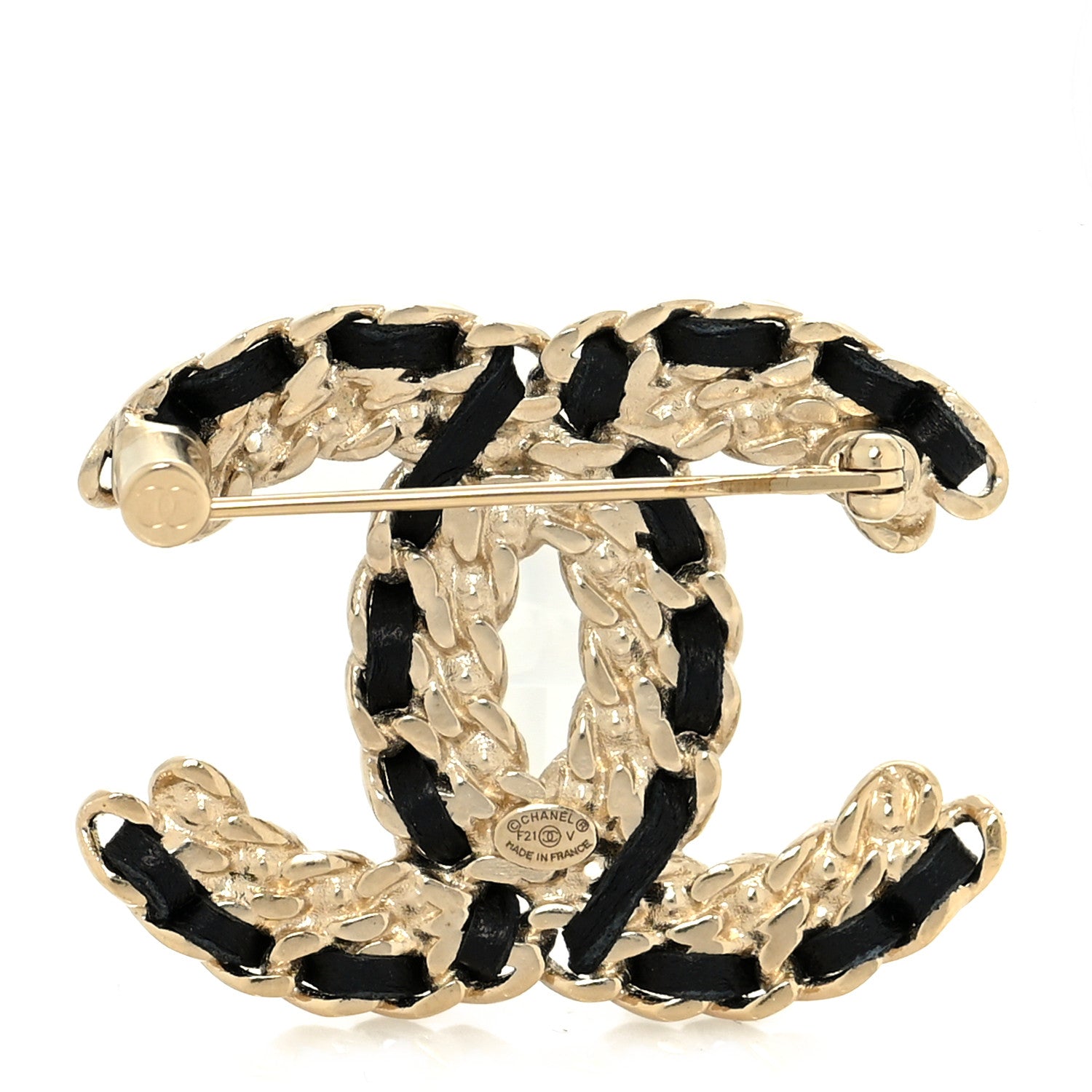 Chanel Lambskin Crystal Vintage Allure CC Chain Brooch Black Gold 3 of 4
