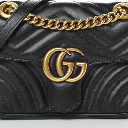 Gucci Calfskin Matelasse Mini GG Marmont Shoulder Bag Black 8 of 14