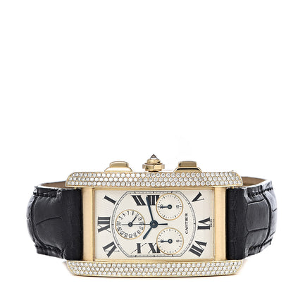 Cartier 18K Yellow Gold Alligator Diamond 26mm Tank Americaine Chronograph Quartz Watch 3 of 9