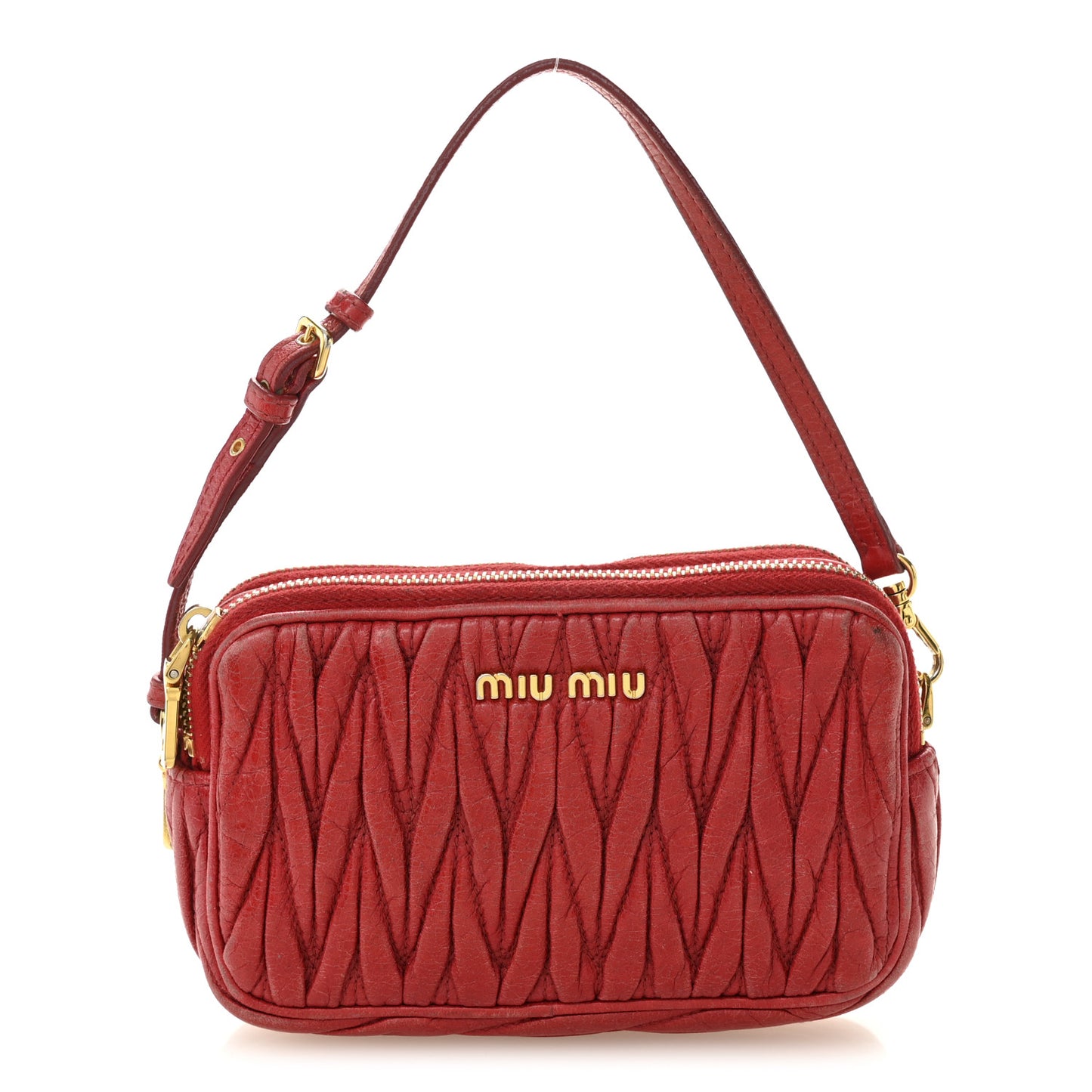 Nappa Matelasse Double Zip Pochette Clutch Rosso