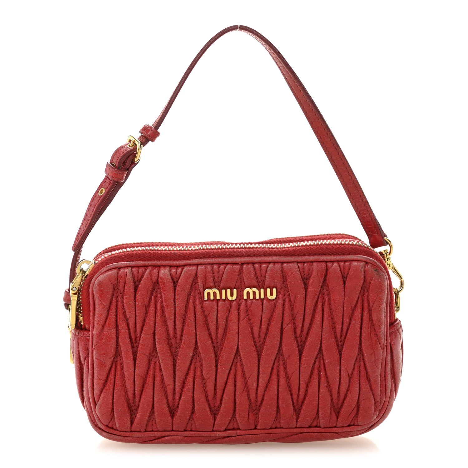 Miu Miu Nappa Matelasse Double Zip Pochette Clutch Rosso 1 of 13