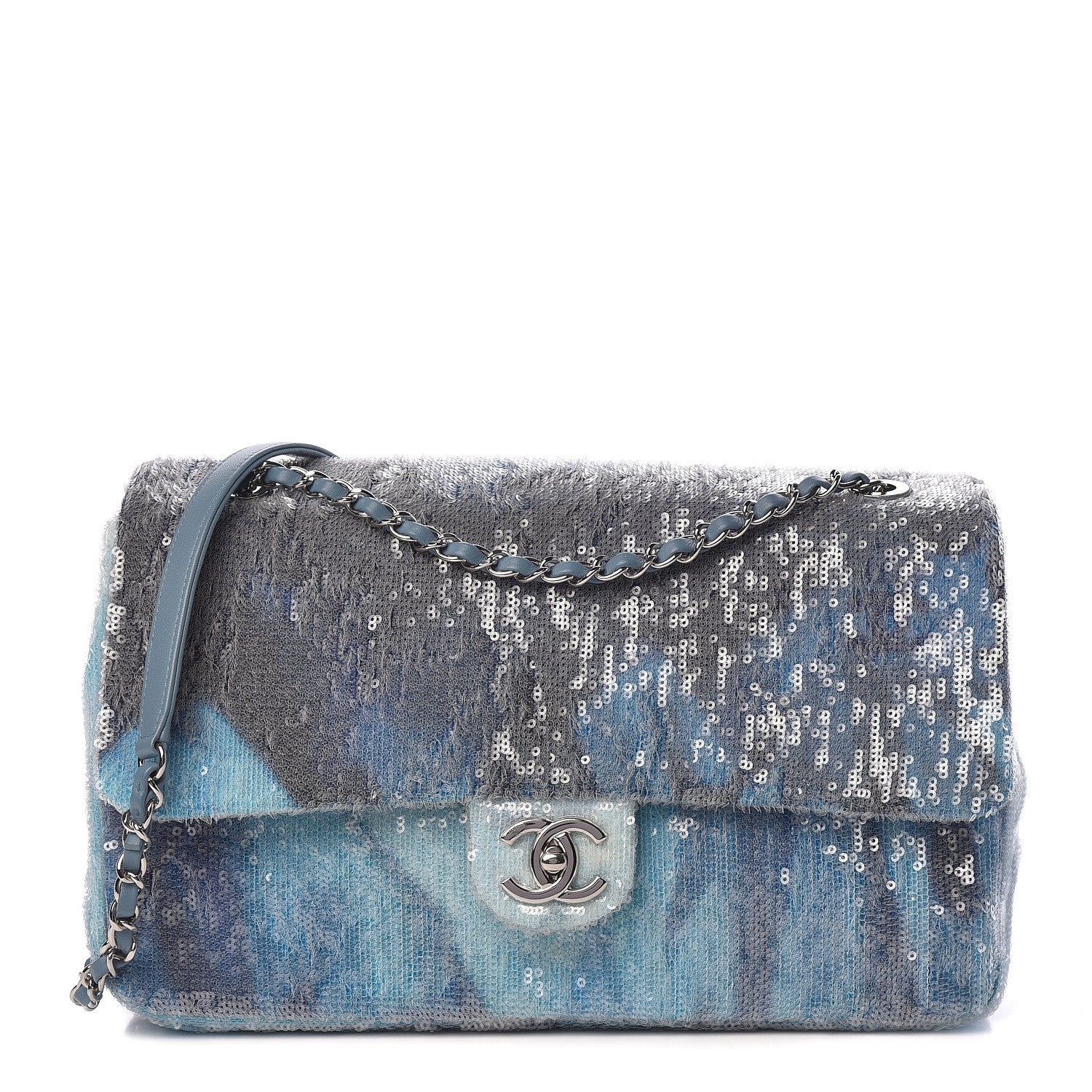 Chanel Sequin Large Waterfall Flap Light Blue 1 of 11