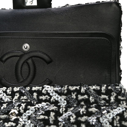 Chanel Tweed Sequin Quilted Medium Double Flap Black White 12 of 12