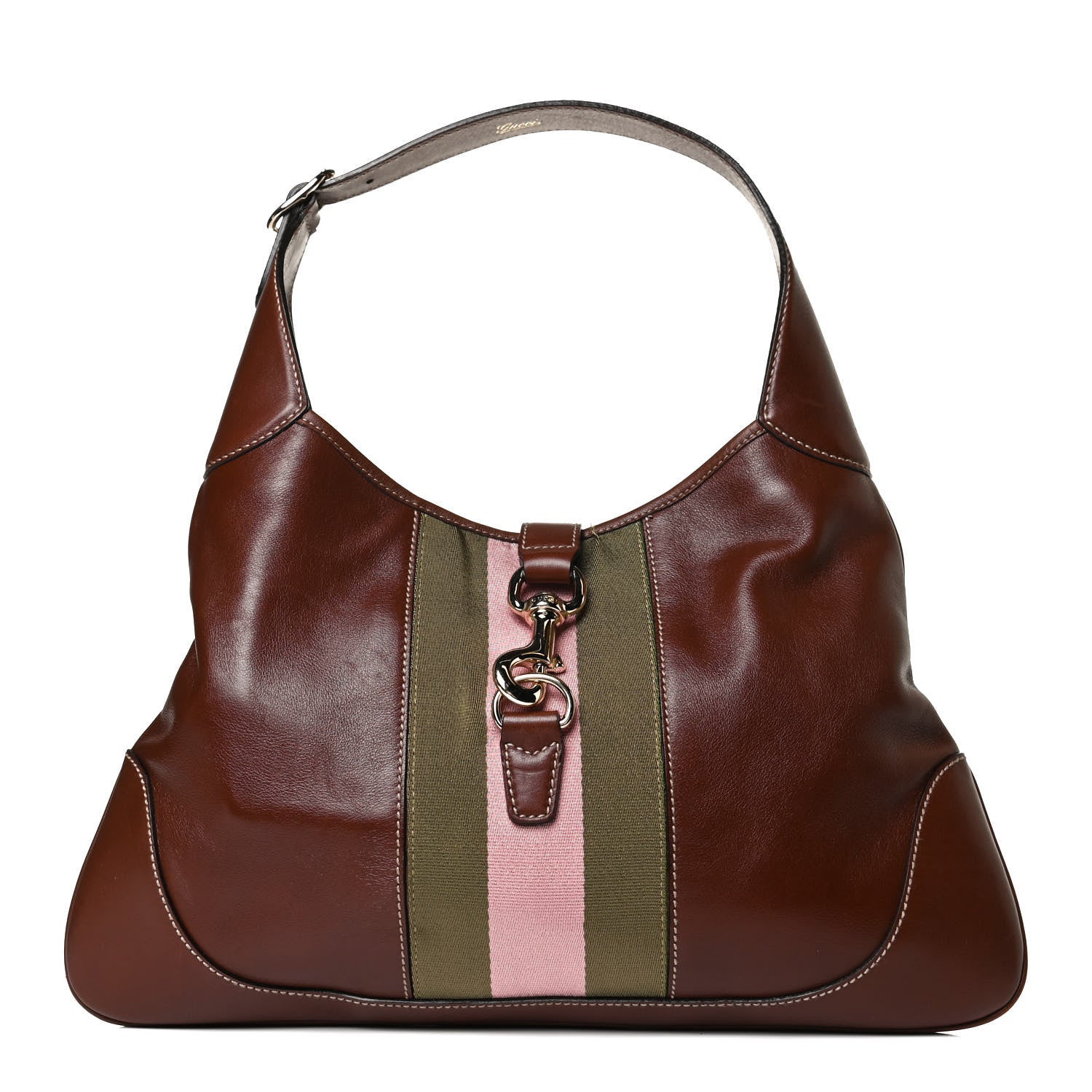 Gucci Calfskin Web Medium Jackie O Bouvier Hobo Brown 1 of 15